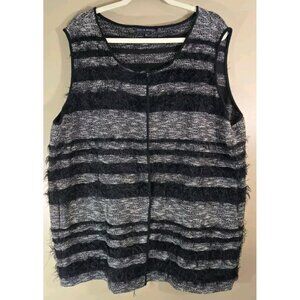 Evelin Brandt Black Button Down Fuzzy Design Tank Sz EU 52 US XXL